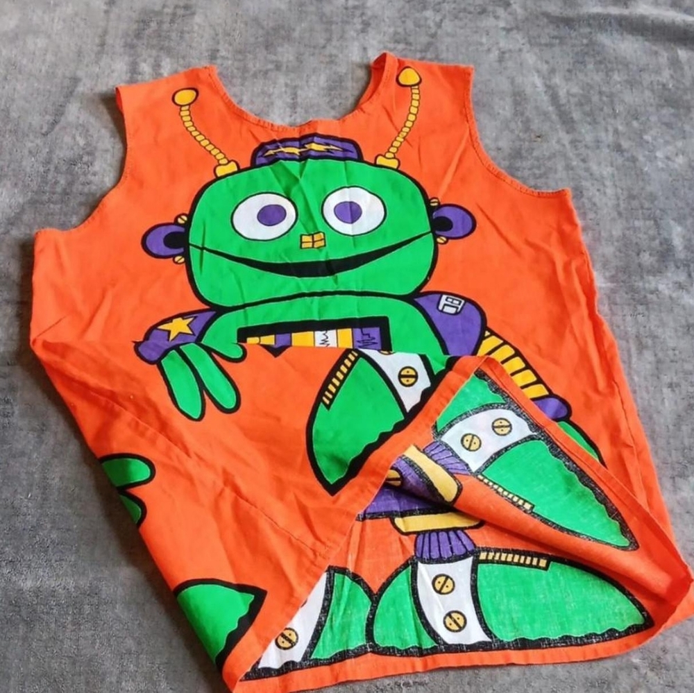 Cute 70s 80s Vintage Orange Robot Kids Halloween Costume With Treat Sack Spookuz - Picture 8 of 9